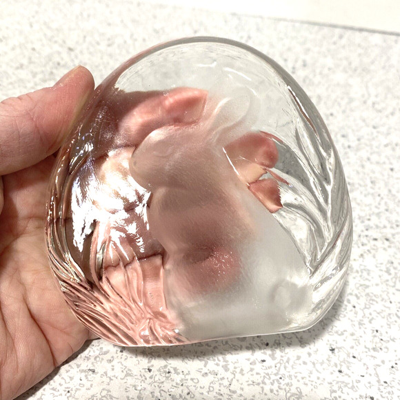 Vintage Paperweight Zajecar Yugoslavia Leaded Crystal clear carved bunny rabbit - Picture 6 of 7